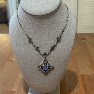 Silver-Tone Blue Pendant Necklace